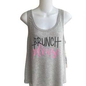 Brunch Please Graphic Tee Tank Top Large Heather Gray Sleeveless Loose Fit New